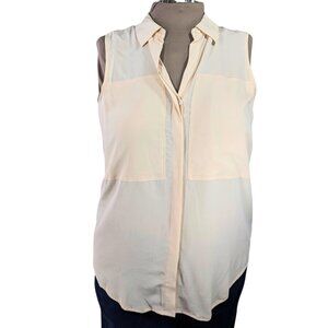 Max Studio Large NWT Sleeveless Peach Silk Collared Blouse